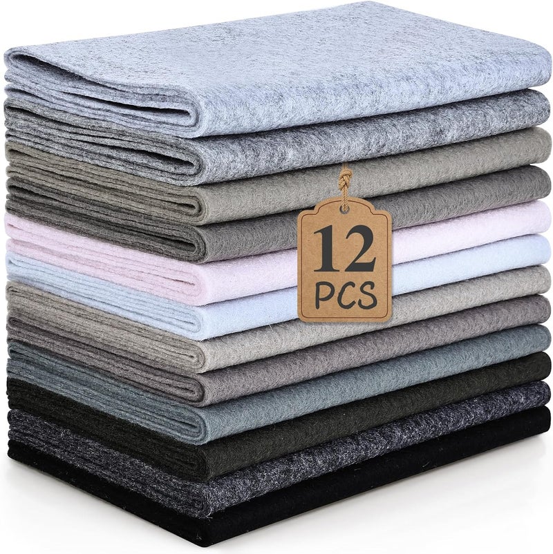 MITINU 12 Rolls 8"x35"(20.5x90cm) 1.4mm Thick Soft Felt Fabric Sheet 12 Assorted White Grey Series Colors Felt Pack for DIY Craft Sewing Squares Nonwoven Patchwork - Image 1